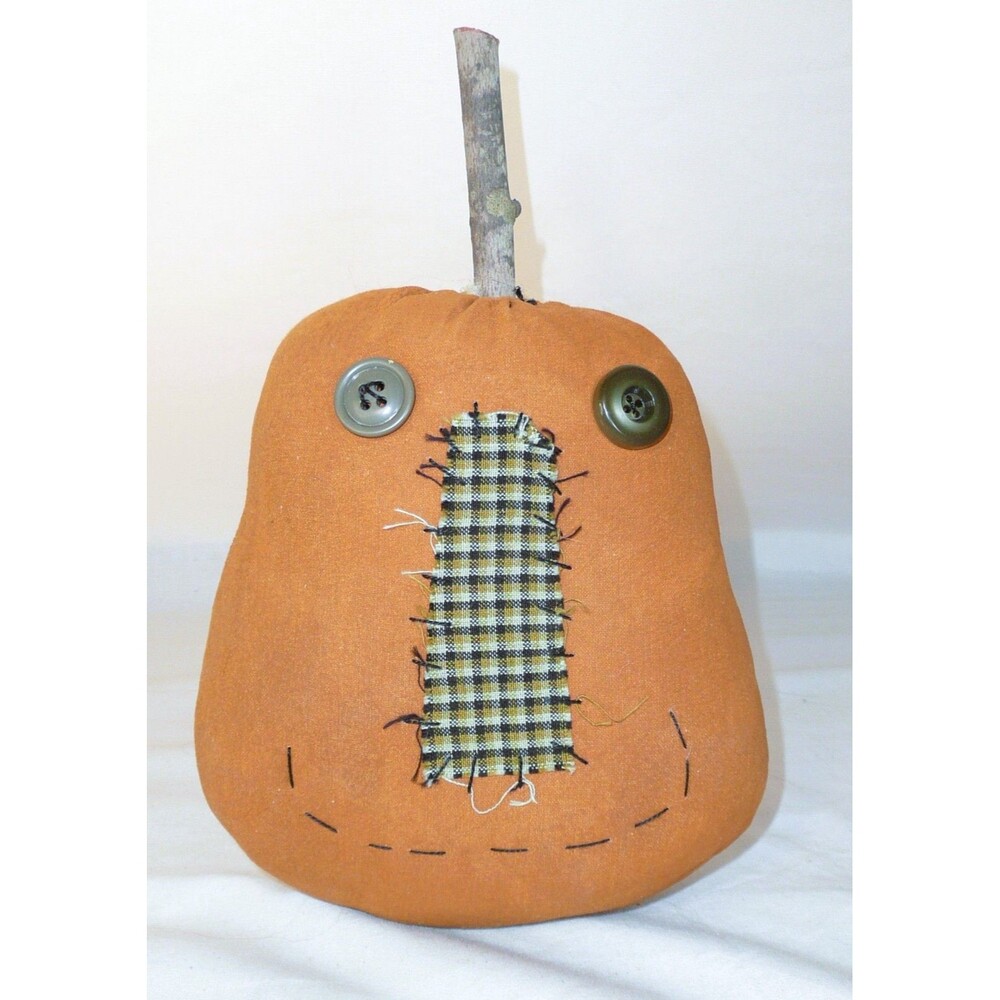 Primitive Cloth Jack-O-Lantern Grungy Pumpkin Plush Halloween Folk Art Decor